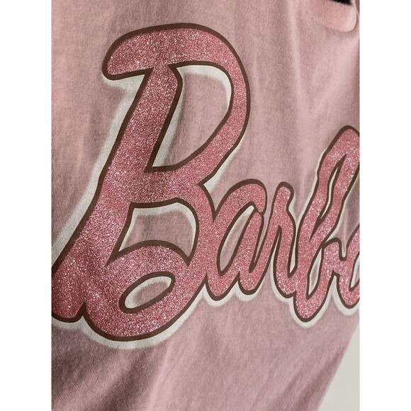 Mattel Barbie Short Sleeve Pink Sparkle  Crop Shirt Womens M Authentic Barbie - Picture 6 of 7